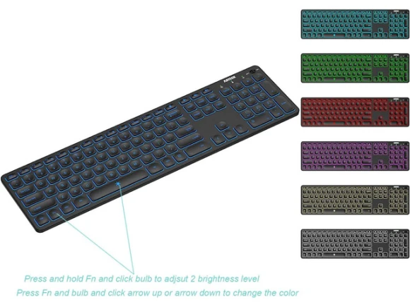 Full-Size Wireless Bluetooth Keyboard with 7-Color Backlighting — Bluetooth Keyboard, Arteck
