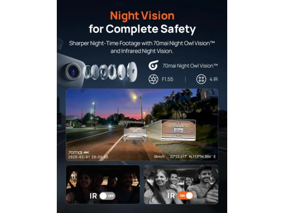 3-Channel Car Dash Camera with 64GB SD Card — Dash Cam, 70mai