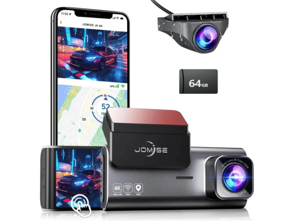 Dual Front and Rear Dash Camera with 64GB Card — Dash Cam, JOMISE