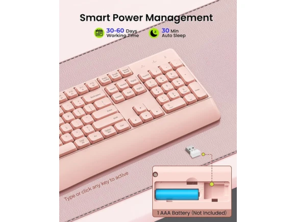 Full-Size Wireless Keyboard, Pink — Bluetooth Keyboard, SeenDa