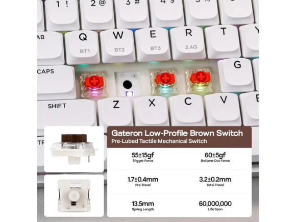 Low-Profile Mechanical Keyboard, White & Purple — Bluetooth Keyboard, EPOMAKER