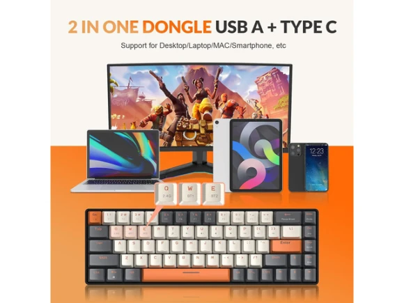 Wireless Mechanical Keyboard, 68-Key 60% Layout — Bluetooth Keyboard, MAGIC-REFINER