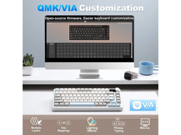 Wireless Mechanical Keyboard, 75% Layout, Beige — Bluetooth Keyboard, YUNZII