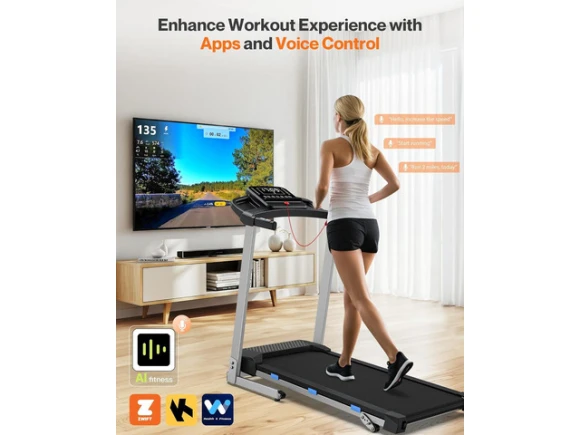 Foldable Treadmill with Incline, Bluetooth Speaker and App & Voice Control — Connected Equipment, KUKA