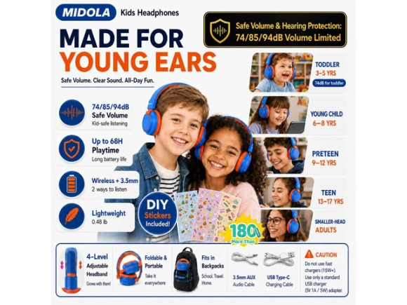 Kids Wireless Bluetooth Headphones — Wireless Earbuds, KUKA