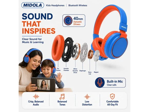 Kids Wireless Bluetooth Headphones — Wireless Earbuds, KUKA