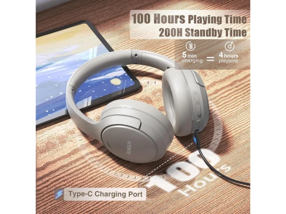 Over-Ear Wireless Bluetooth Headphones with Active Noise Cancelling — Wireless Earbuds, RUNOLIM