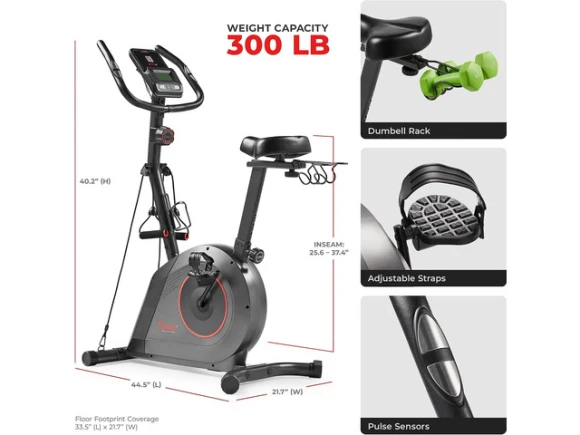 Upright Stationary Exercise Bike — Connected Equipment, Sunny Health & Fitness
