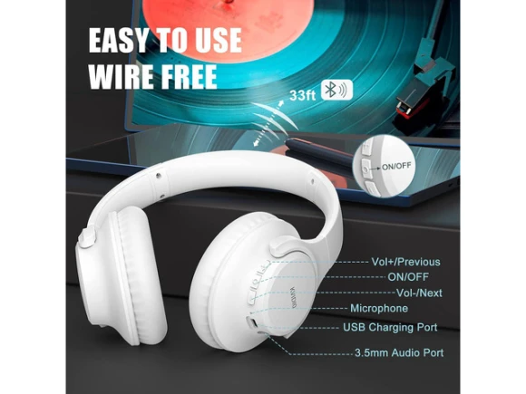 Bluetooth Over-Ear Headphones — Wireless Earbuds, KVIDIO