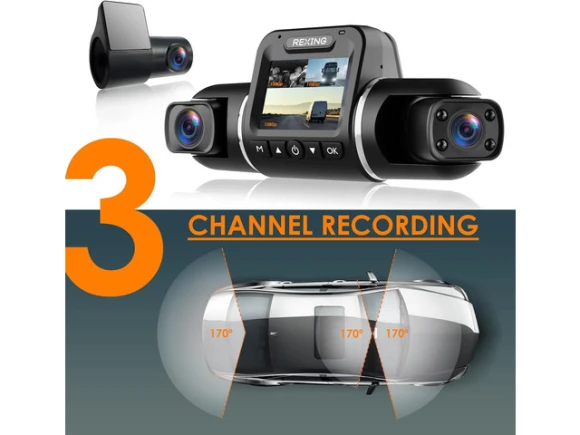 3-Channel Dash Camera with Wi-Fi, GPS and Night Vision — Dash Cam, censreal