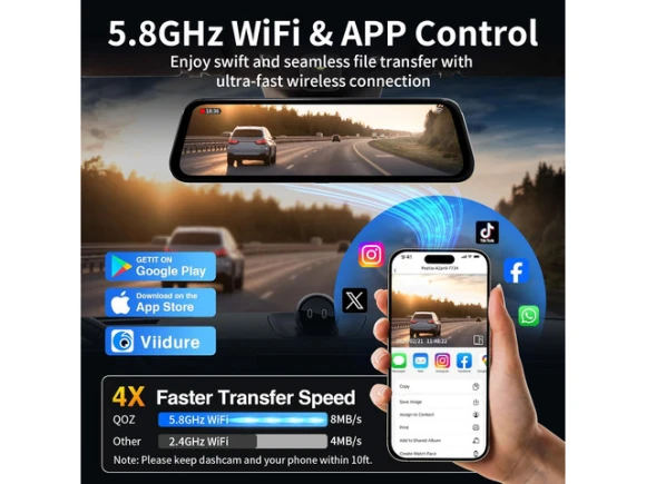 3-Channel Mirror Dash Camera with 64GB Card — Dash Cam, SUNIVISION