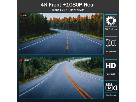 3-Channel Mirror Dash Camera with 64GB Card — Dash Cam, SUNIVISION