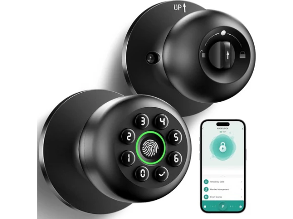 Matte Black Fingerprint Door Knob Lock — Smart Lock, STARWELL