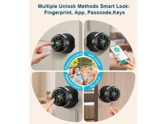 Matte Black Fingerprint Door Knob Lock — Smart Lock, STARWELL