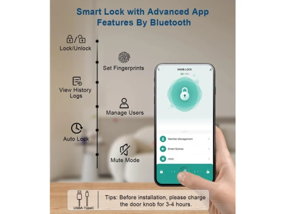 Matte Black Fingerprint Door Knob Lock — Smart Lock, STARWELL