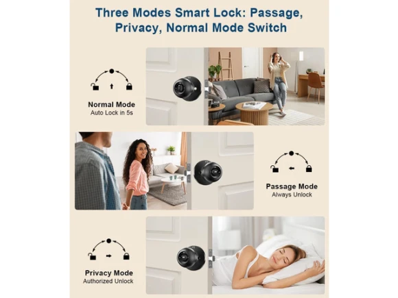 Matte Black Fingerprint Door Knob Lock — Smart Lock, STARWELL