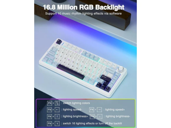 White & Blue Wireless Mechanical Keyboard — Bluetooth Keyboard, AULA
