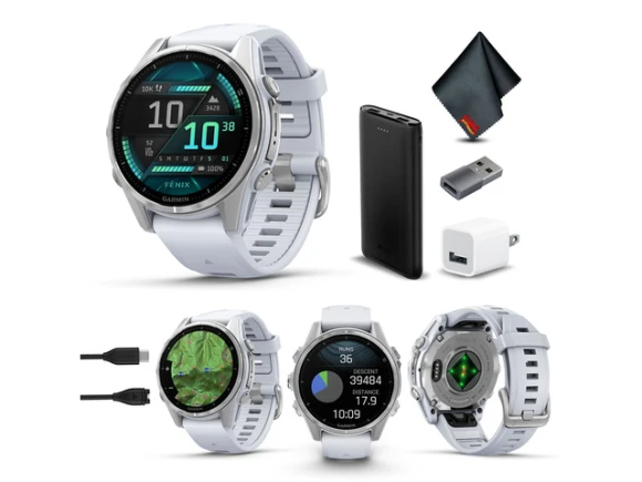 43 mm AMOLED Smart Watch with Whitestone Silicone Band — Smart Watch, Garmin