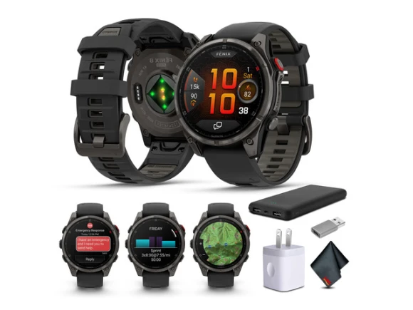 47 mm AMOLED Smartwatch with DLC Titanium Case and Silicone Band — Smart Watch, Garmin
