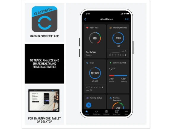 47 mm AMOLED Smartwatch with DLC Titanium Case and Silicone Band — Smart Watch, Garmin