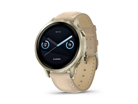 41mm GPS smartwatch in Lunar Gold with Light Sand Leather Band — Smart Watch, Garmin