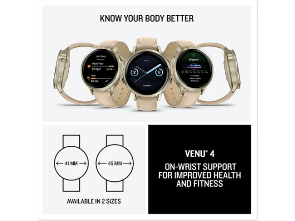 41mm GPS smartwatch in Lunar Gold with Light Sand Leather Band — Smart Watch, Garmin