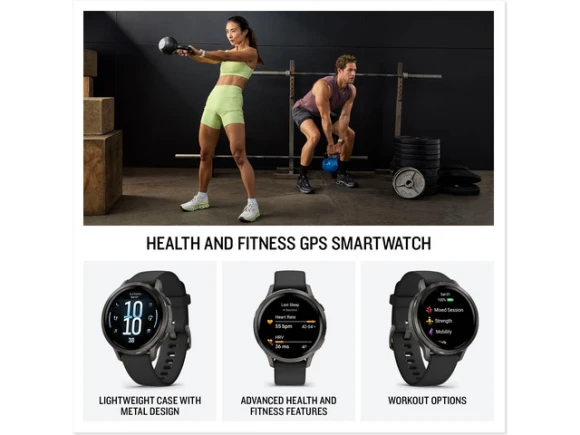 41mm GPS Smartwatch, Slate with Black Silicone Band — Smart Watch, Garmin