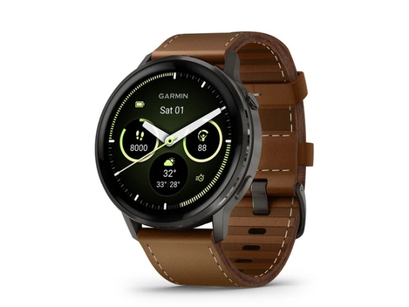 45 mm GPS smartwatch with brown leather band — Smart Watch, Garmin