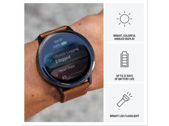 45 mm GPS smartwatch with brown leather band — Smart Watch, Garmin