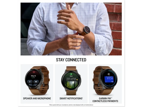 45 mm GPS smartwatch with brown leather band — Smart Watch, Garmin