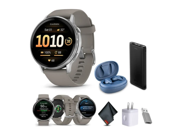 45mm GPS Smartwatch in Silver with Silver Gray Silicone Band — Smart Watch, Garmin