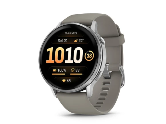 45mm GPS Smartwatch in Silver with Silver Gray Silicone Band — Smart Watch, Garmin