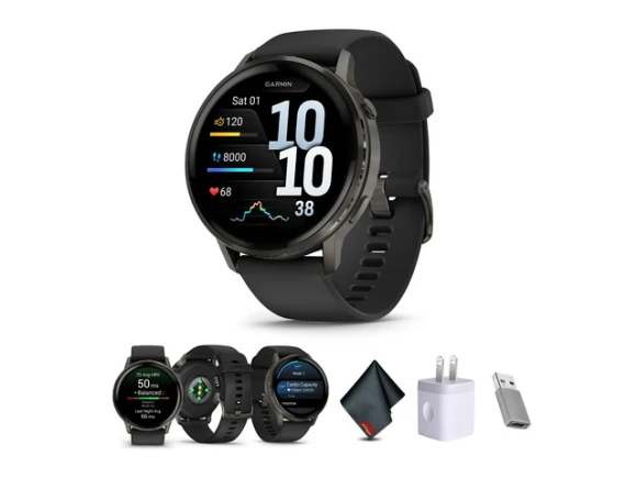 45mm GPS Smartwatch, Slate with Black Silicone Band — Smart Watch, Garmin