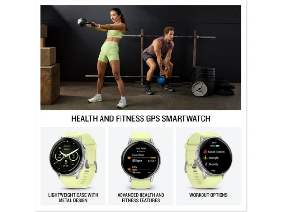 45mm GPS smartwatch with Silver and Citron silicone band — Smart Watch, Garmin