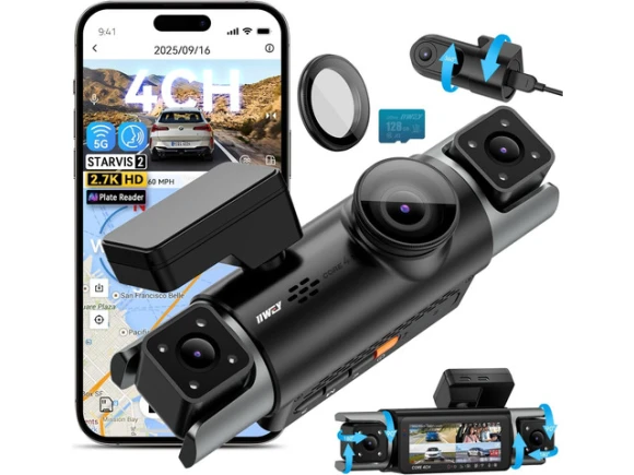 4-Channel Dash Cam with 128GB Card — Dash Cam, IIWEY