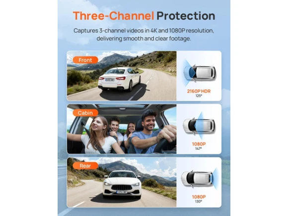 4K 3-Channel Car Dash Camera with 64GB SD Card — Dash Cam, 70mai