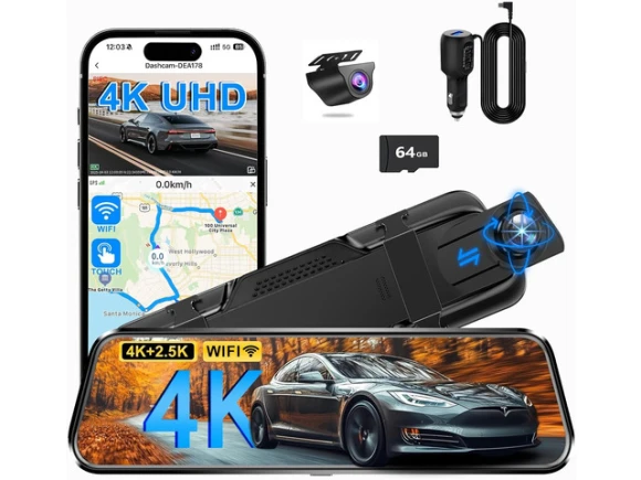 Dual dash cam, 4K+2.5K, rearview mirror — Dash Cam, TUKO