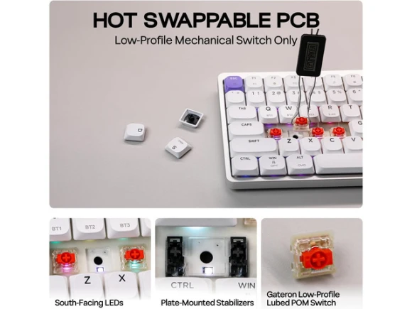 Low-Profile Mechanical Keyboard, White & Purple — Bluetooth Keyboard, EPOMAKER