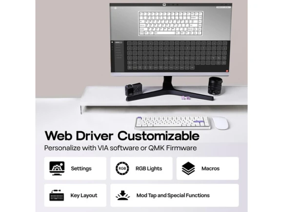Low-Profile Mechanical Keyboard, White & Purple — Bluetooth Keyboard, EPOMAKER