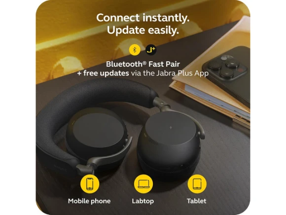 On-ear wireless Bluetooth headset with wireless charging stand — Wireless Earbuds, Jabra