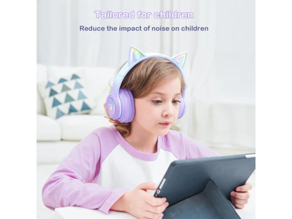Purple Cat Ear Headphones — Wireless Earbuds, RUOCLRIS