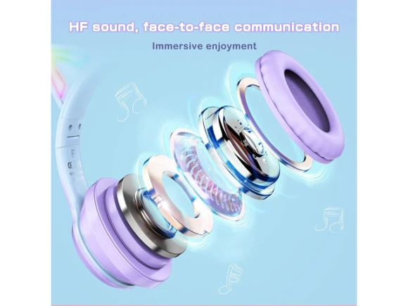 Purple Cat Ear Headphones — Wireless Earbuds, RUOCLRIS