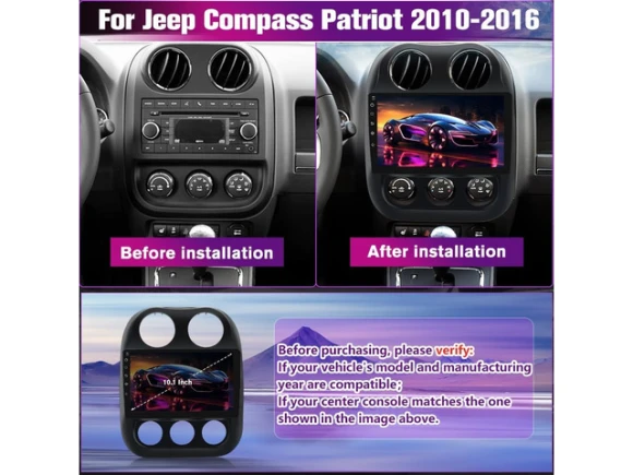 10.1-inch Android car head unit for Jeep Compass and Jeep Patriot, 2010–2016 — Car Infotainment System, TUKO