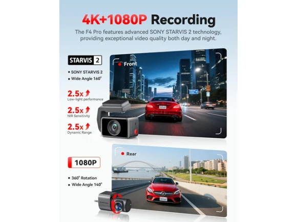4K Dash Cam with 5.8GHz Wi-Fi 6 Transfer and STARVIS 2 — Dash Cam, REDTIGER