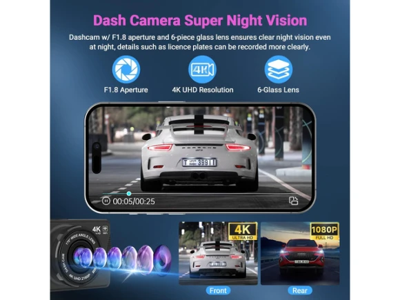 4K Front and Rear Dash Camera with 64GB Card — Dash Cam, TUKO