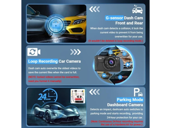 4K Front and Rear Dash Camera with 64GB Card — Dash Cam, TUKO