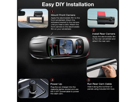 Front and Rear Dash Camera, 4K+2.5K — Dash Cam, TUKO
