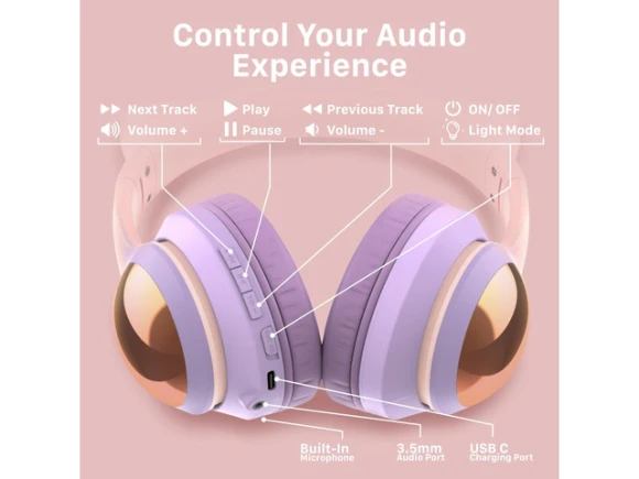 LED Cat Ear Headphones — Wireless Earbuds, FosPower