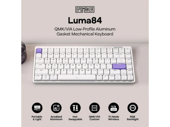 Low-Profile Aluminum Mechanical Keyboard, White and Purple — Bluetooth Keyboard, EPOMAKER