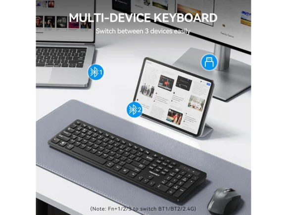 Full-Size Wireless Keyboard, Black — Bluetooth Keyboard, TECKNET
